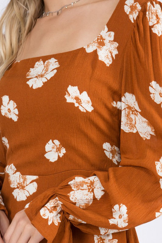 Square Neck Floral Dress